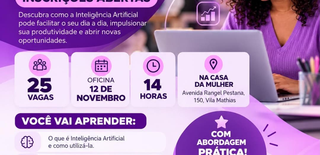 Santos abre vagas para curso de IA voltado a mulheres Santos abre vagas para curso de IA voltado a mulheres